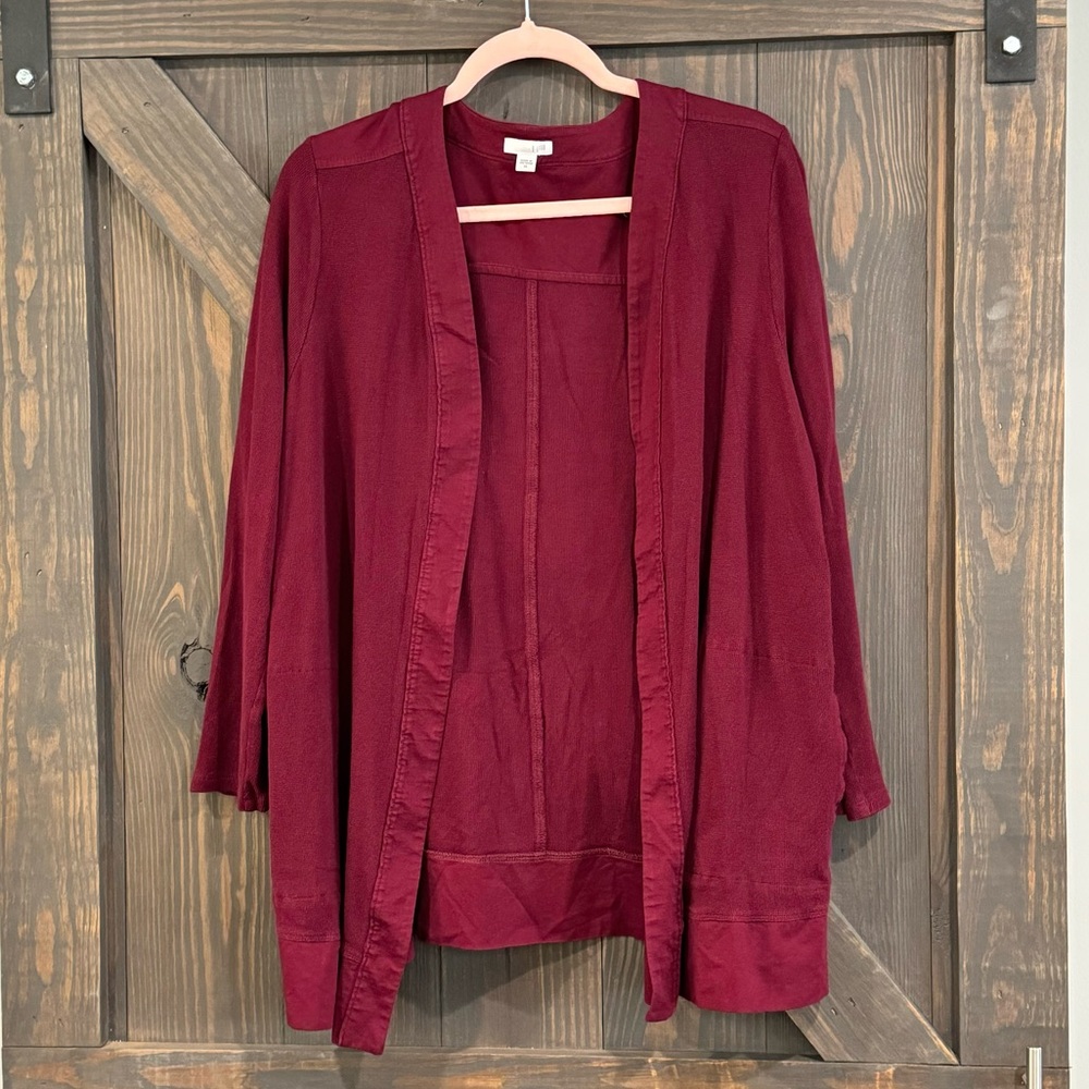 J. Jill Women’s Open Cardigan Sweater with Pockets Dark Burgundy/Maroon‎ Size XL